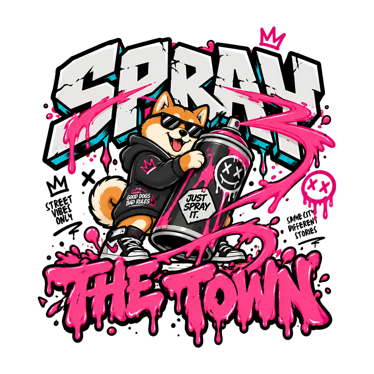 Spray The Town Shiba Graffiti Tee - Street Art Dog Shirt