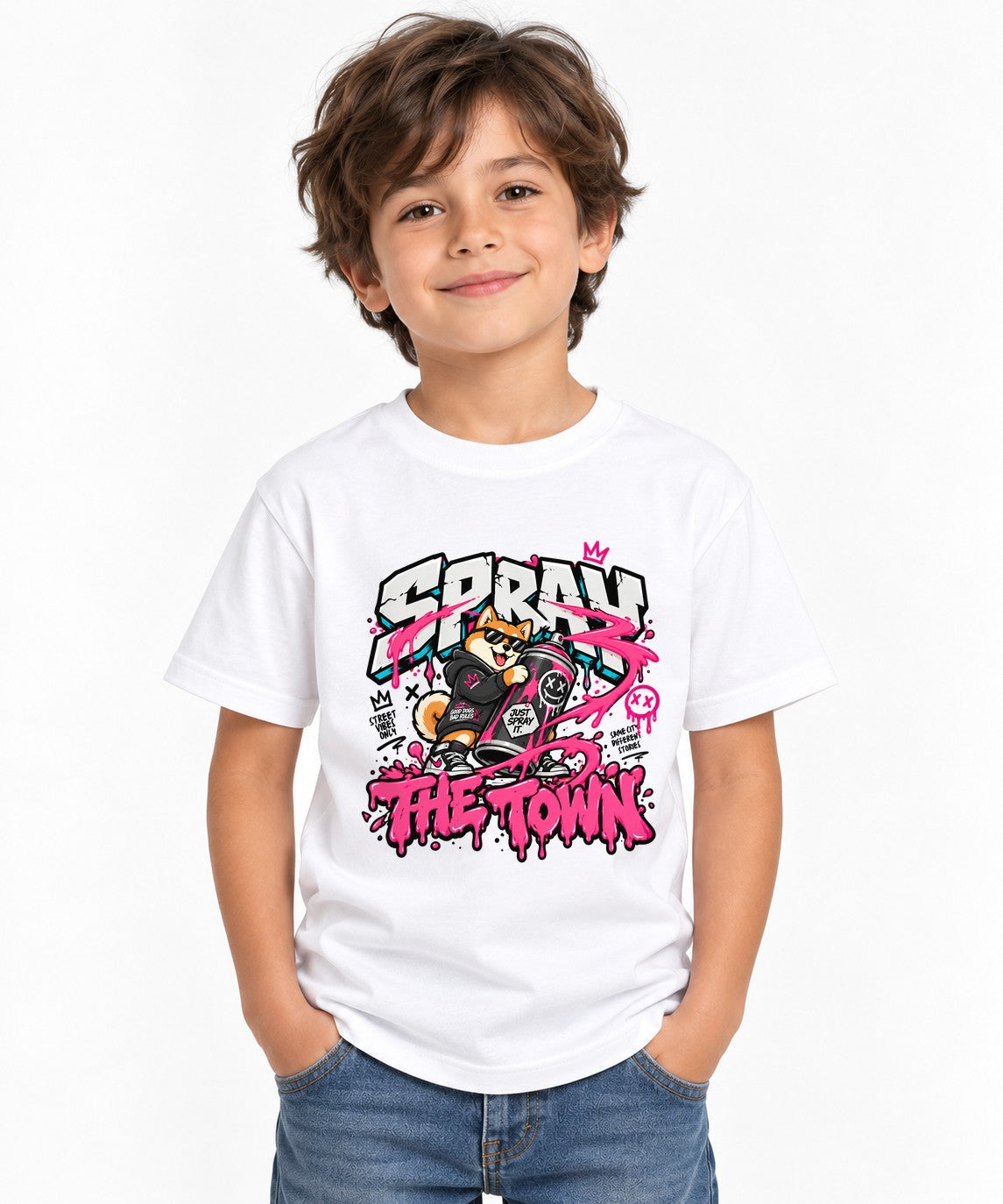 Spray The Town Shiba Graffiti Tee - Street Art Dog Shirt - White