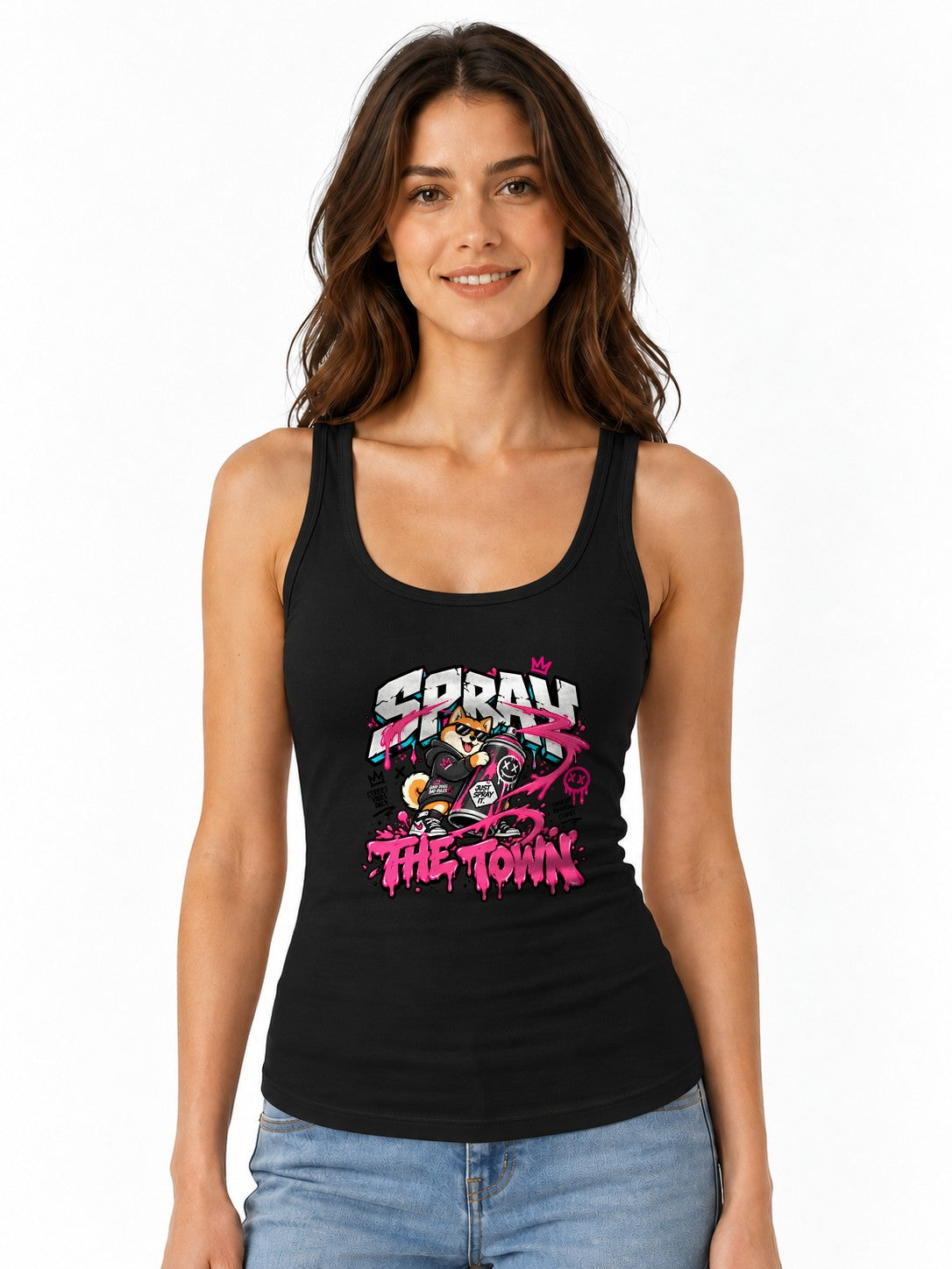 Spray The Town Shiba Graffiti Tee - Street Art Dog Shirt - Black