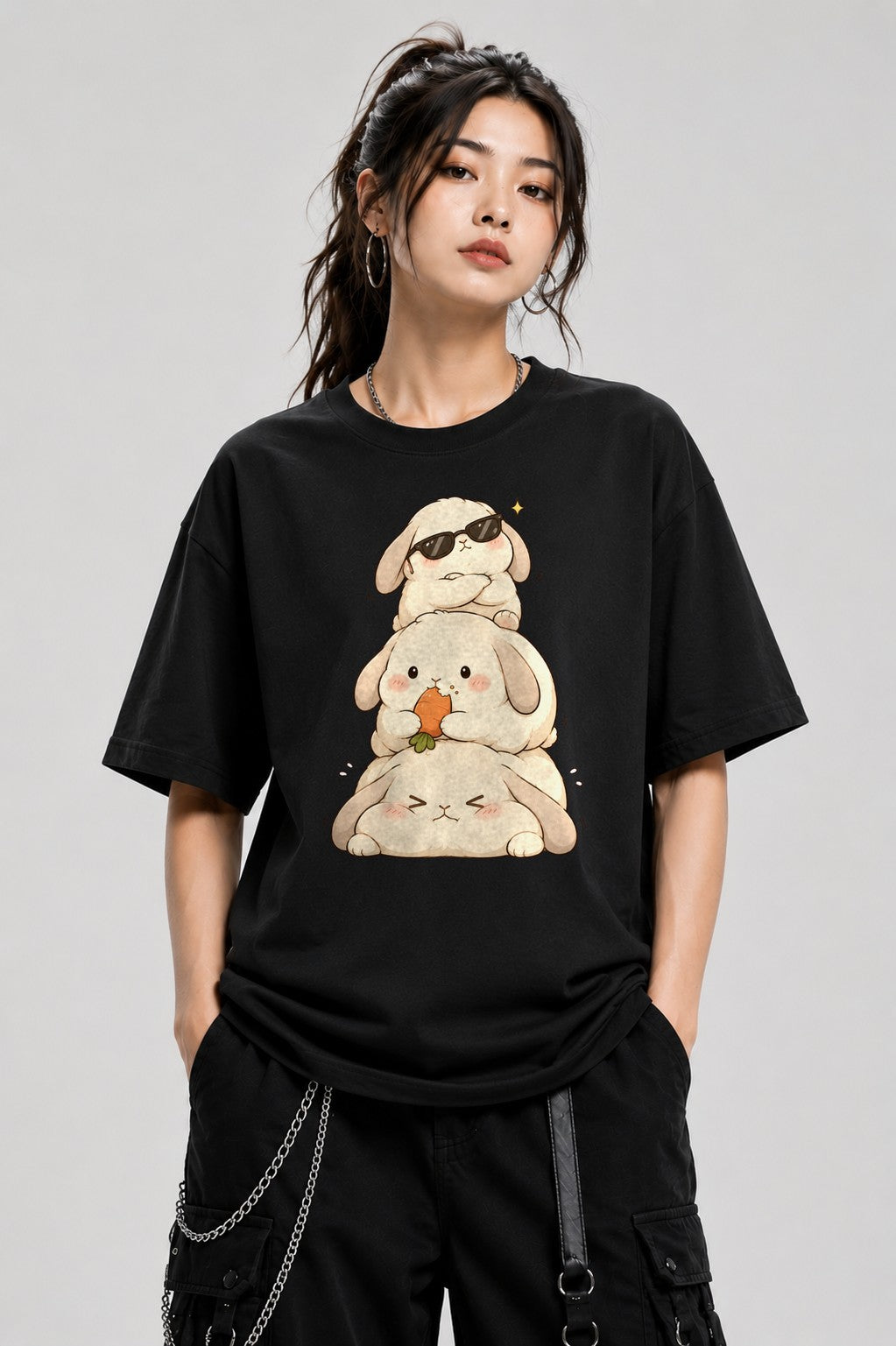 Stacked Bunnies Tower - Black