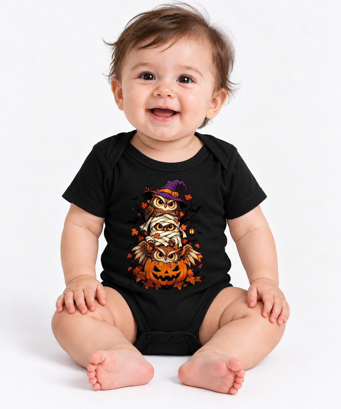 Stacked Halloween Owls - Black