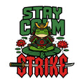 Stay Calm Strike Samurai Frog Tee - Zen Warrior Graphic Shirt