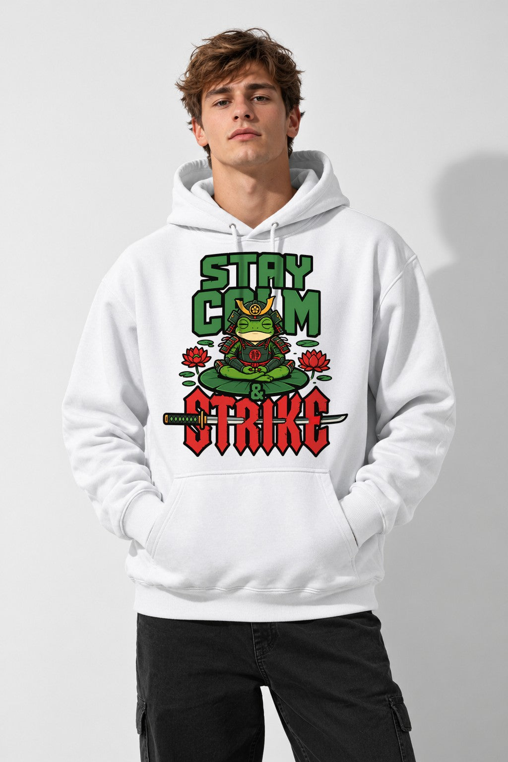 Stay Calm Strike Samurai Frog - White