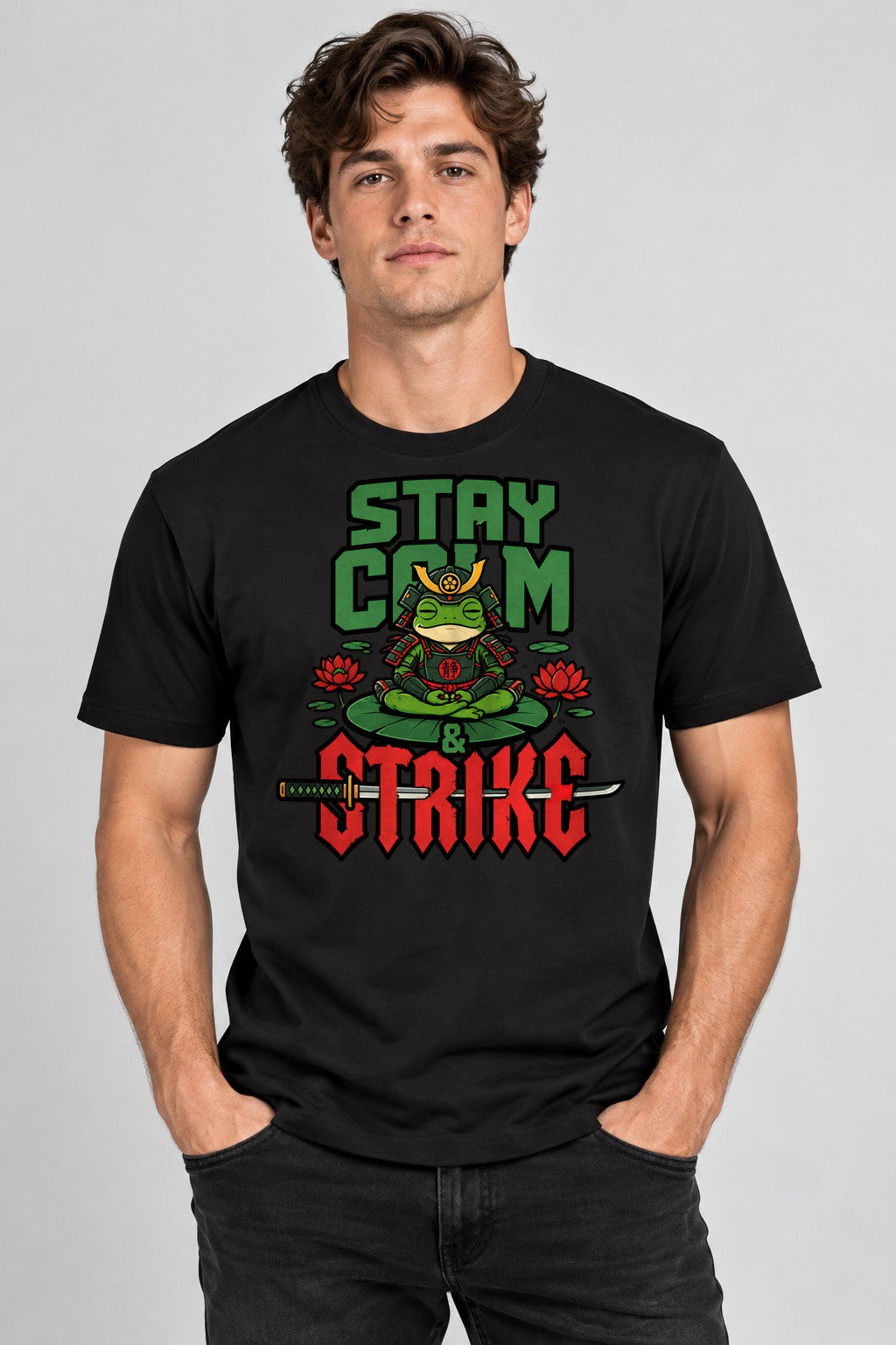Stay Calm Strike Samurai Frog - Black