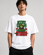 Stay Calm Strike Samurai Frog Tee - Zen Warrior Graphic Shirt - White