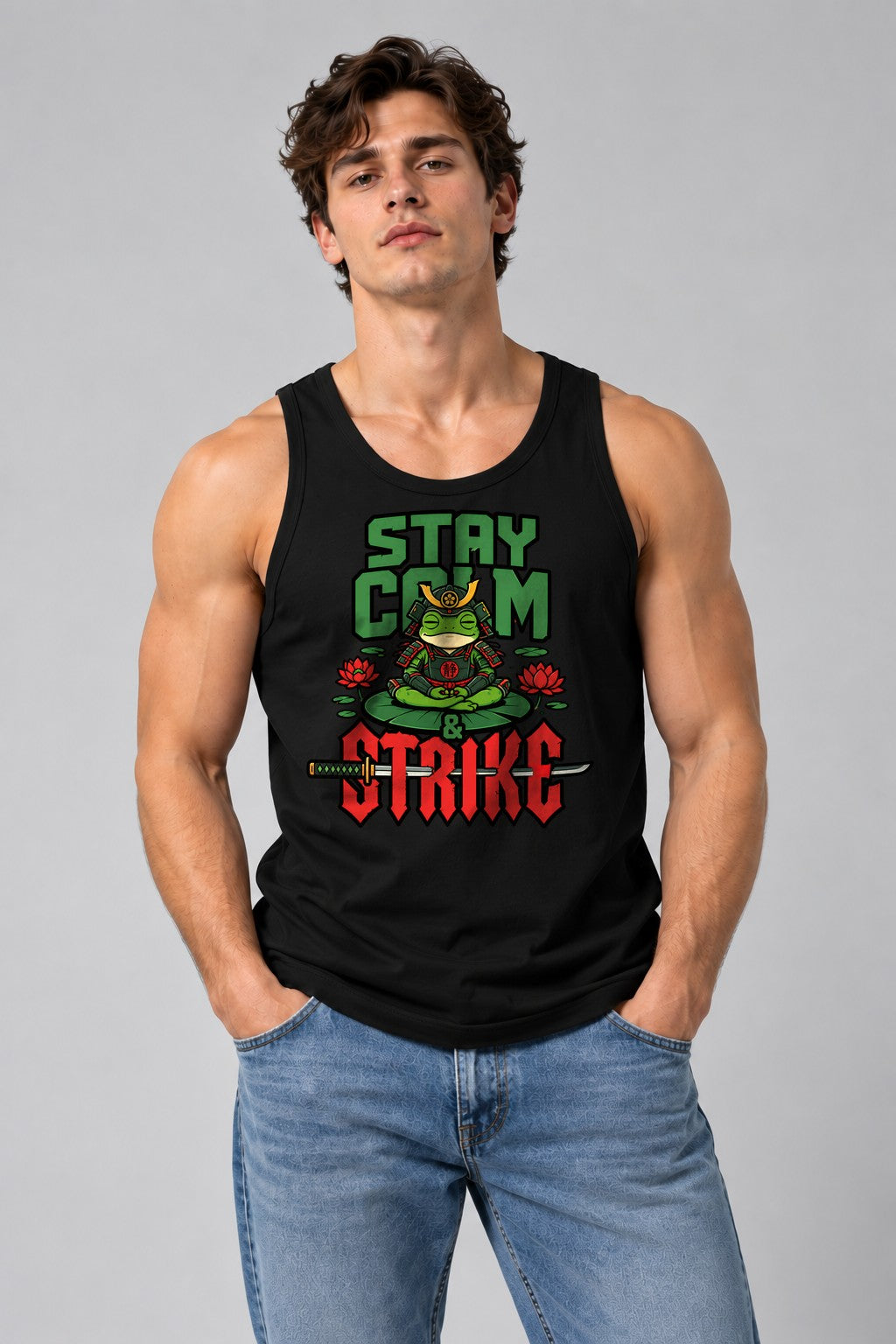 Stay Calm Strike Samurai Frog - Black