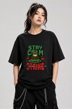 Stay Calm Strike Samurai Frog Tee - Zen Warrior Graphic Shirt - Black