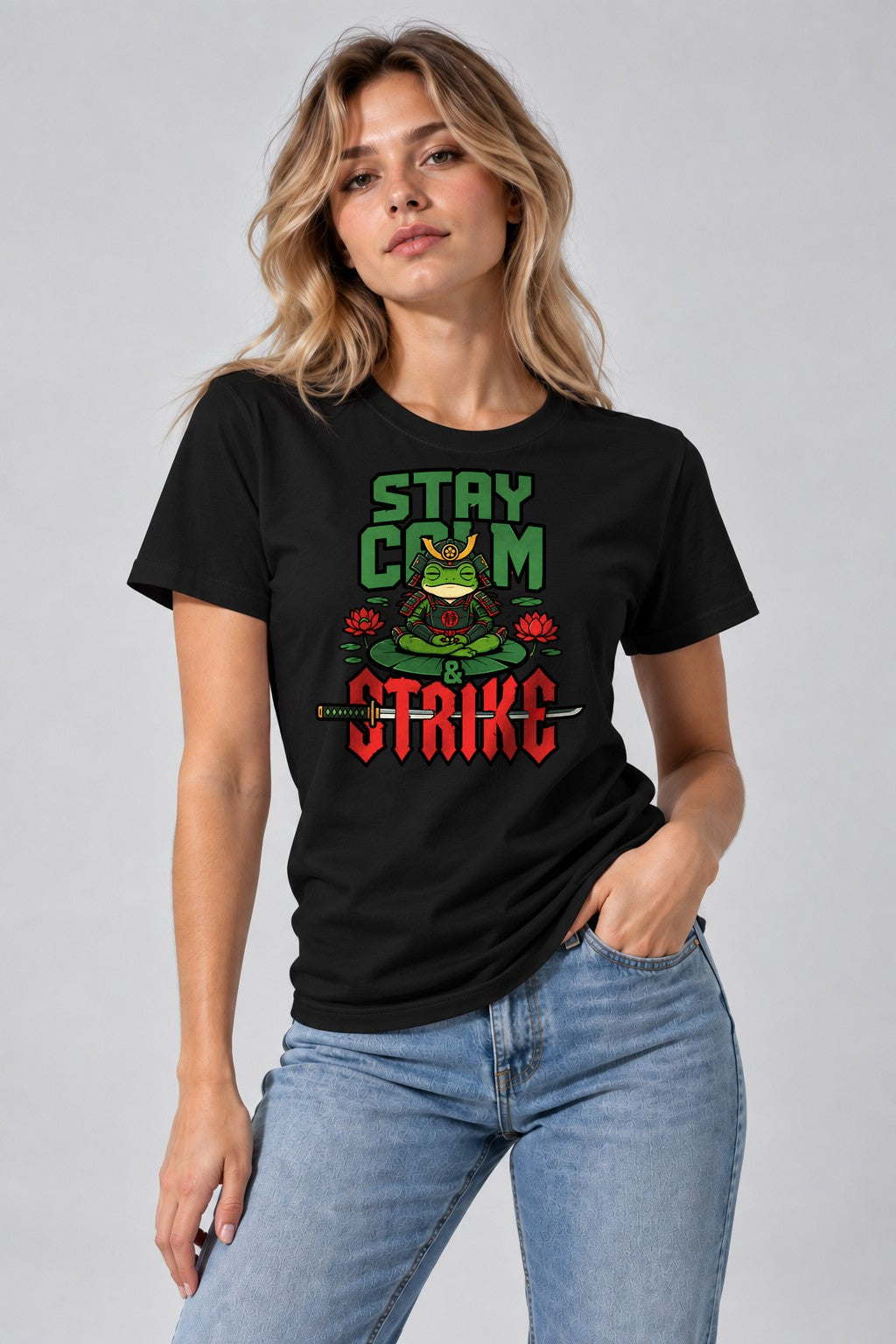 Stay Calm Strike Samurai Frog - Black