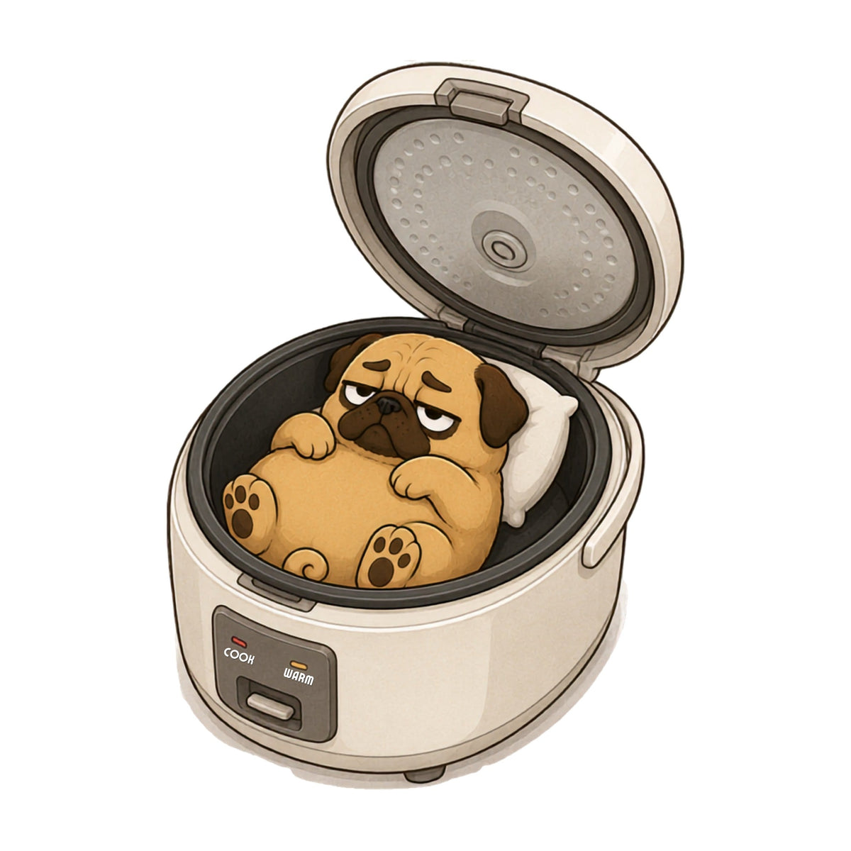 Stay Warm Rice Cooker Funny Lazy Sleeping Pug Dog Food Humor