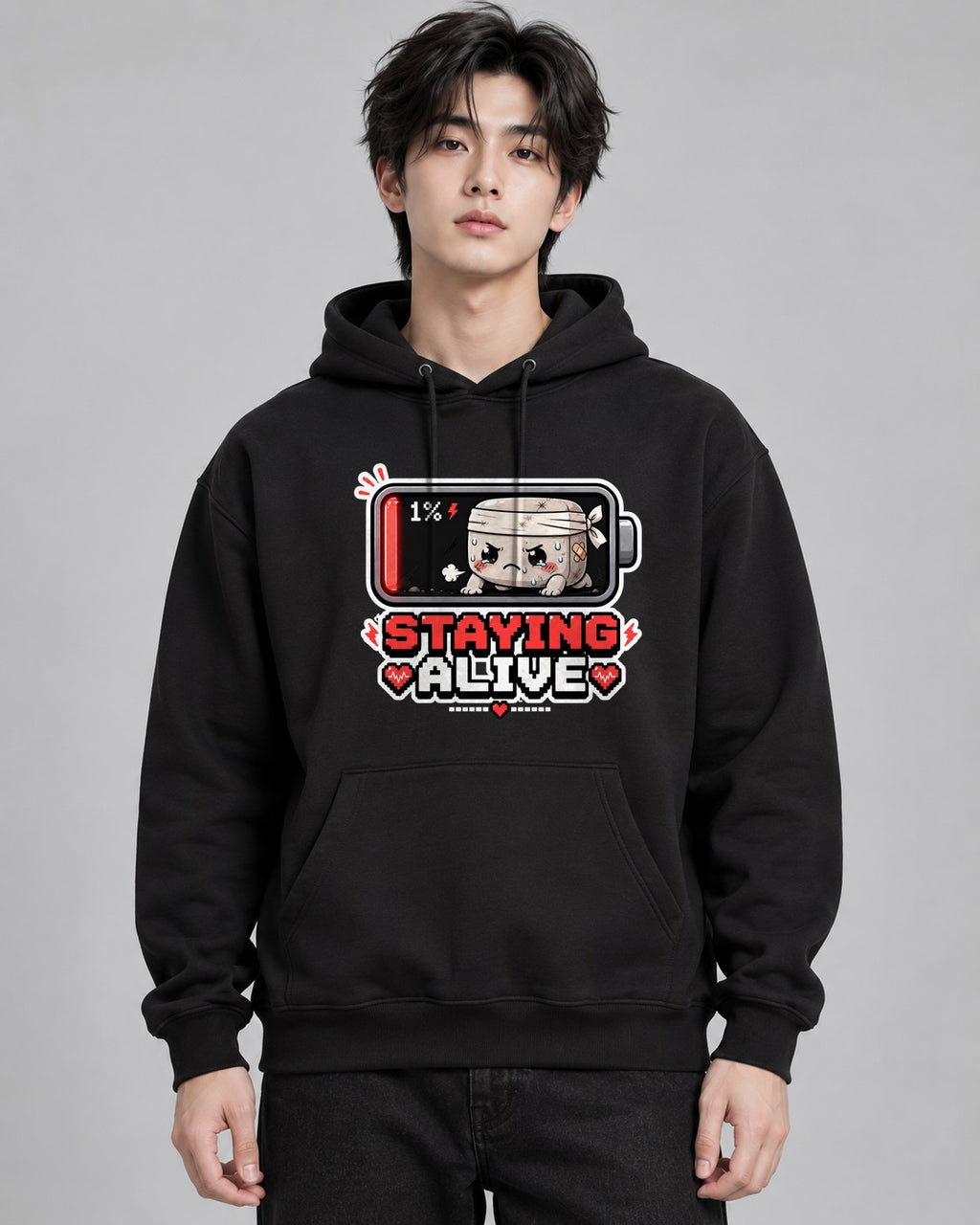 Staying Alive - Low Battery 1 Percen - Black