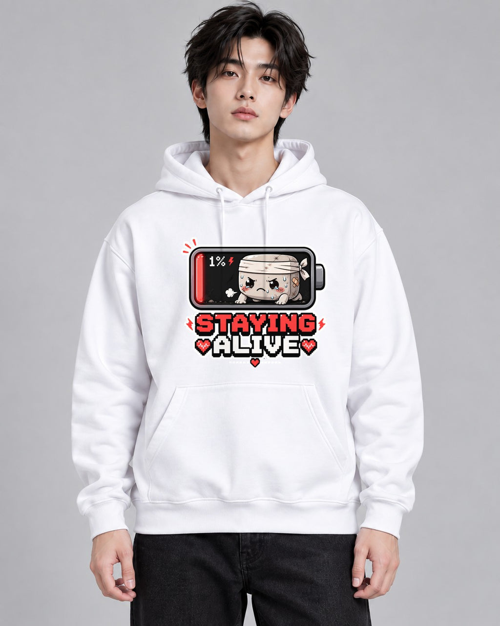 Staying Alive - Low Battery 1 Percen - White