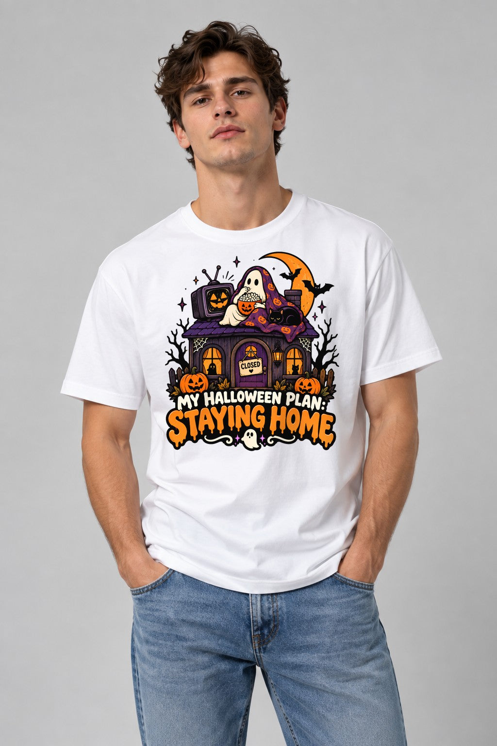 Staying Home Halloween - White