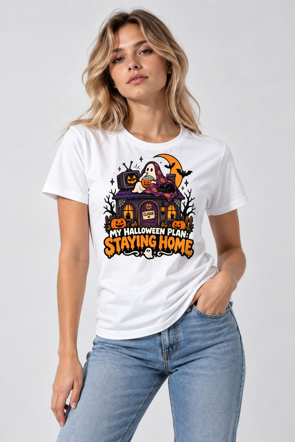 Staying Home Halloween - White
