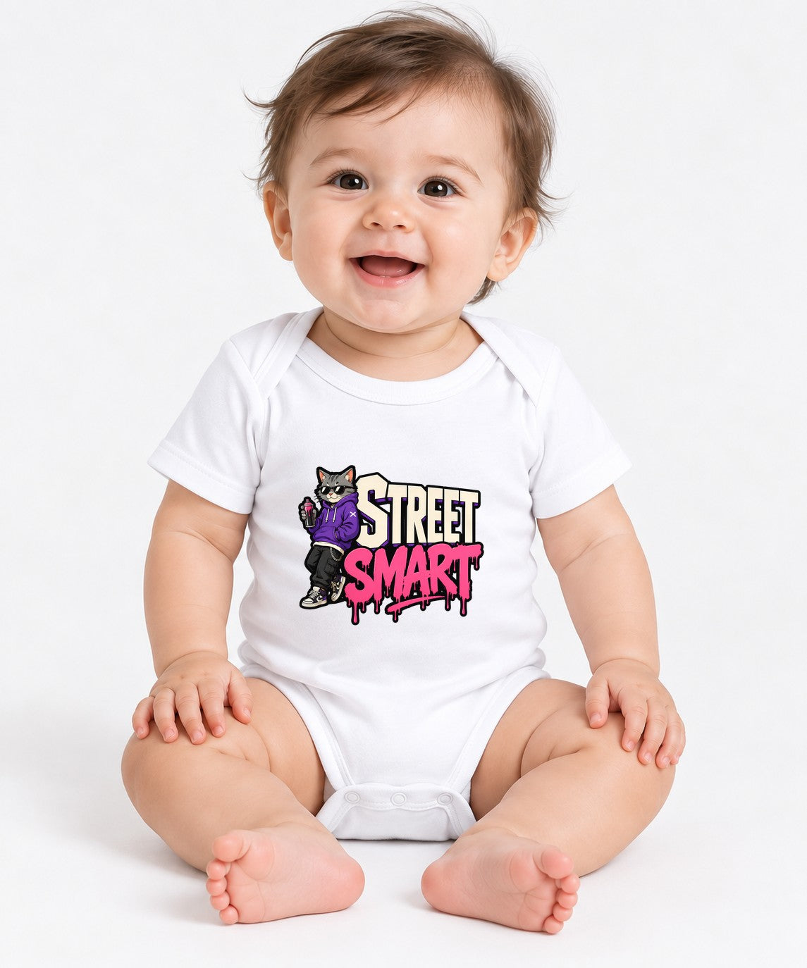 Street Smart Cat Graffiti Style Urban Streetwear Graphic Tee - White