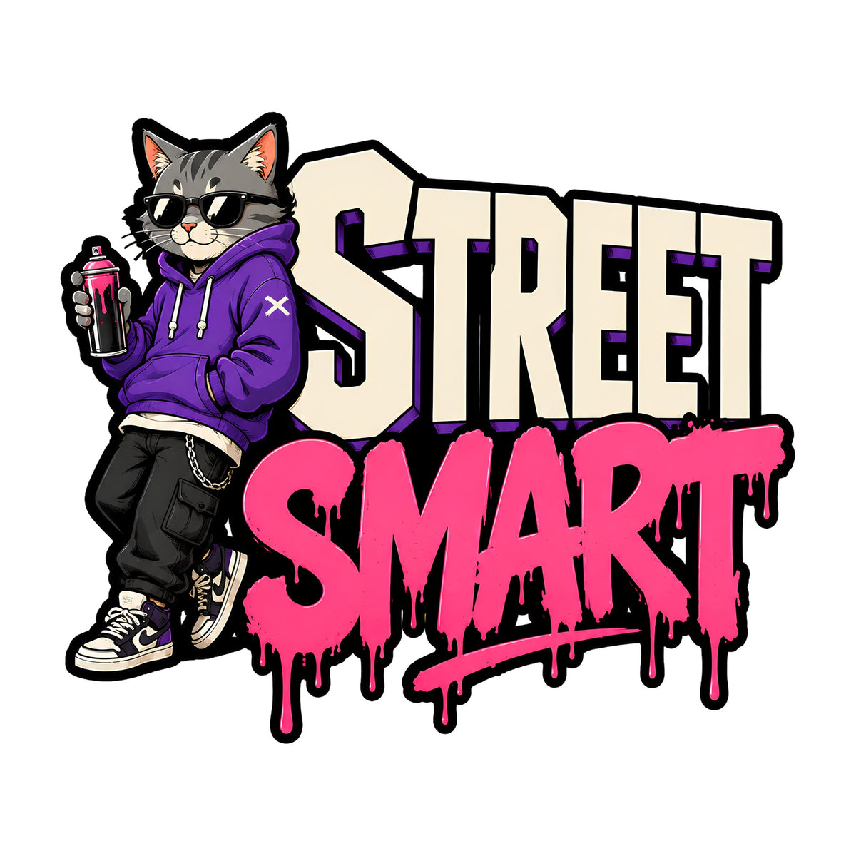Street Smart Cat Graffiti Style Urban Streetwear Graphic Tee