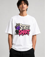Street Smart Cat Graffiti Style Urban Streetwear Graphic Tee - White