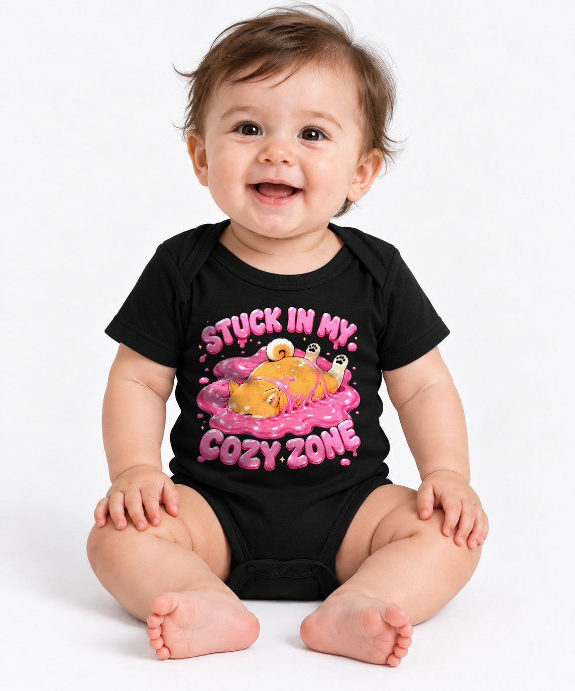 Stuck In My Cozy Zone - Cute Shiba Inu Slime Introvert Graphic T-Shirt - Black