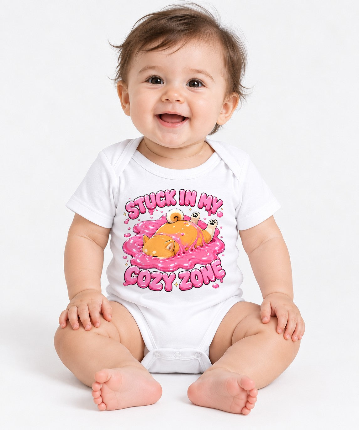 Stuck In My Cozy Zone - Cute Shiba Inu Slime Introvert Graphic T-Shirt - White