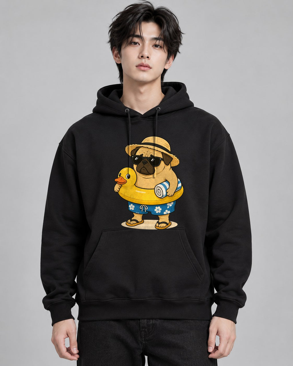 Summer Vacation Ready Funny Pug Beac - Black