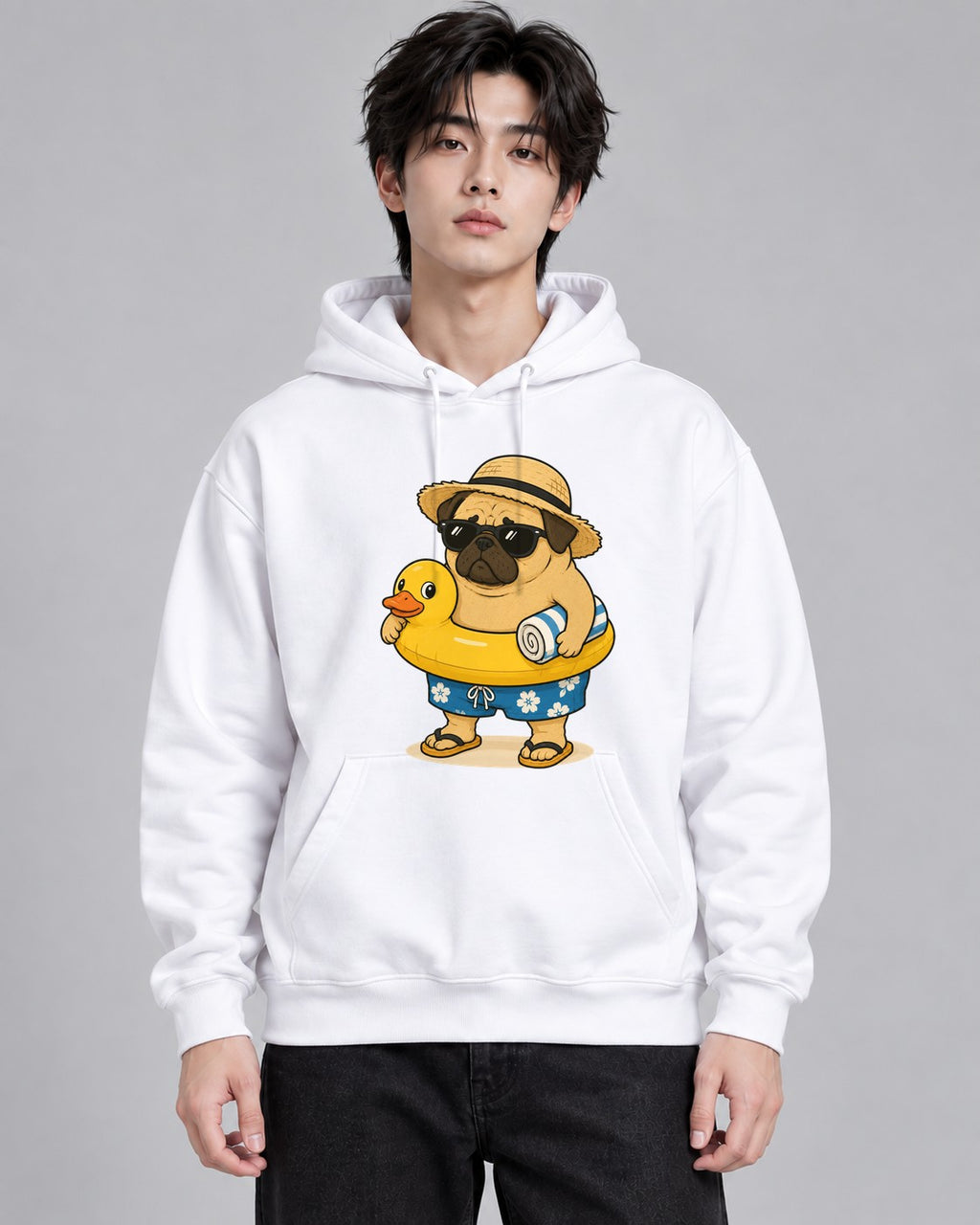 Summer Vacation Ready Funny Pug Beac - White