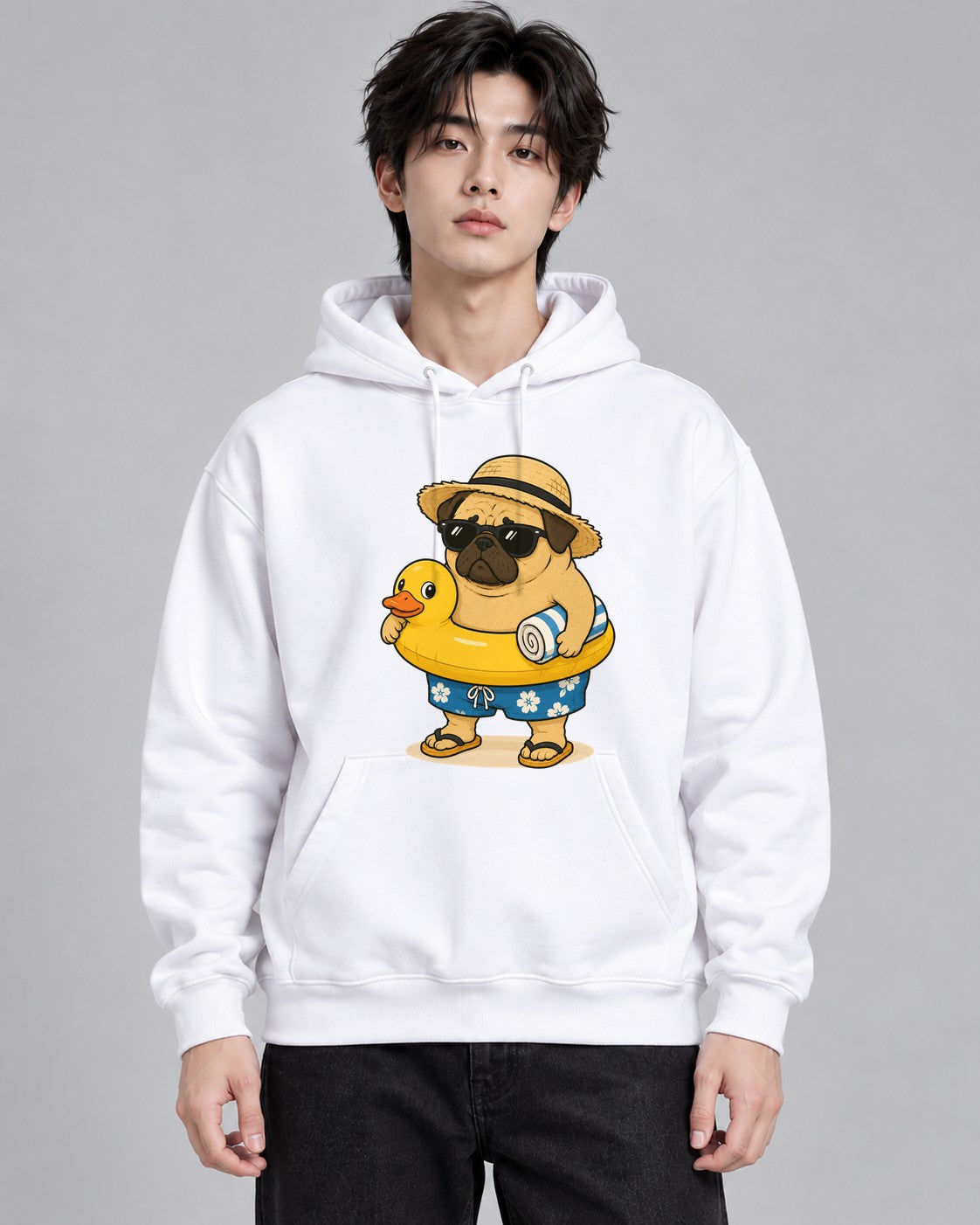Summer Vacation Ready Funny Pug Beac - White