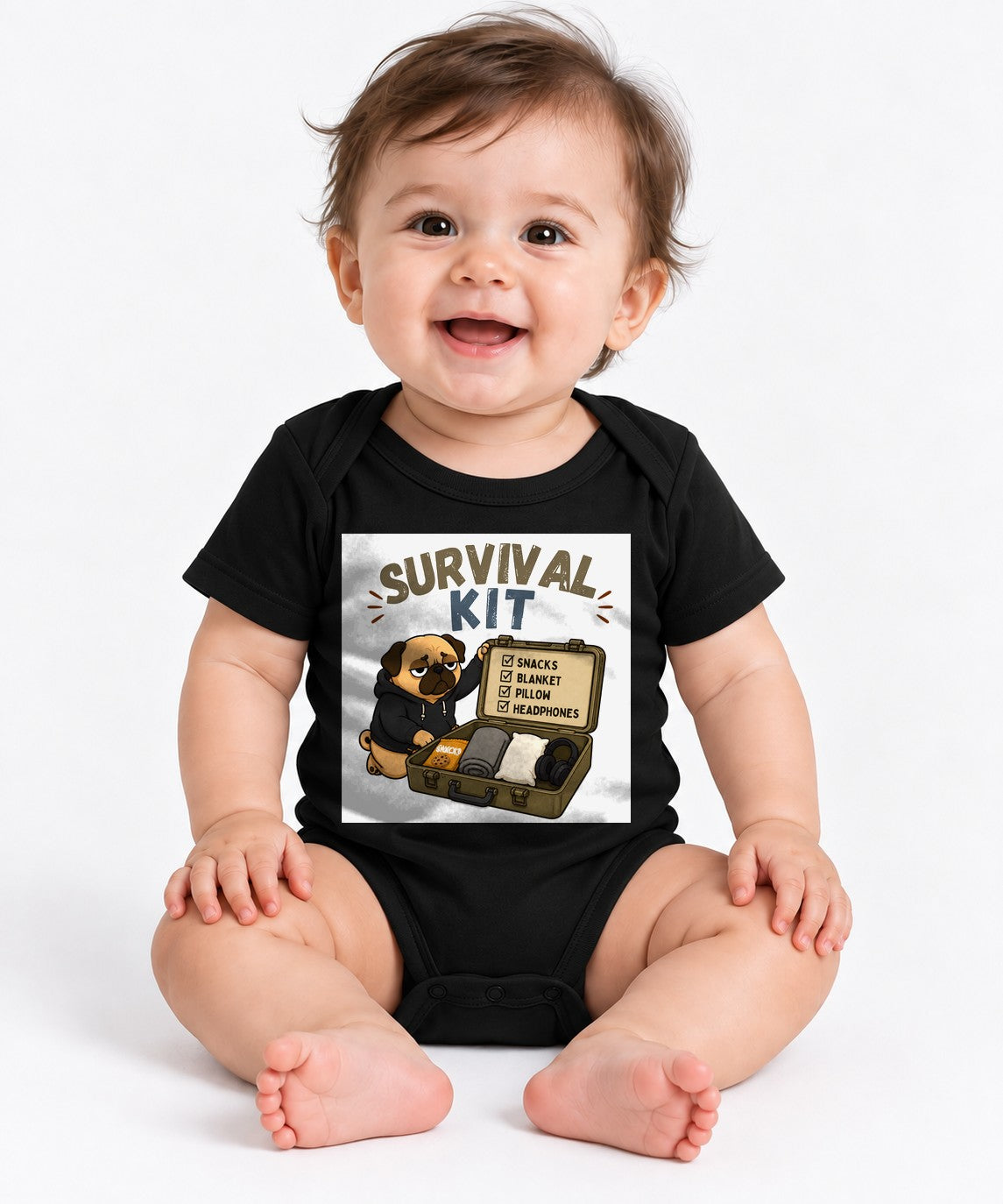 Survival Kit Introvert Lazy Pug Funny Dog Meme Streetwear - Black