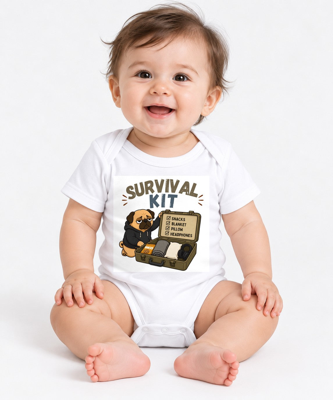 Survival Kit Introvert Lazy Pug Funny Dog Meme Streetwear - White