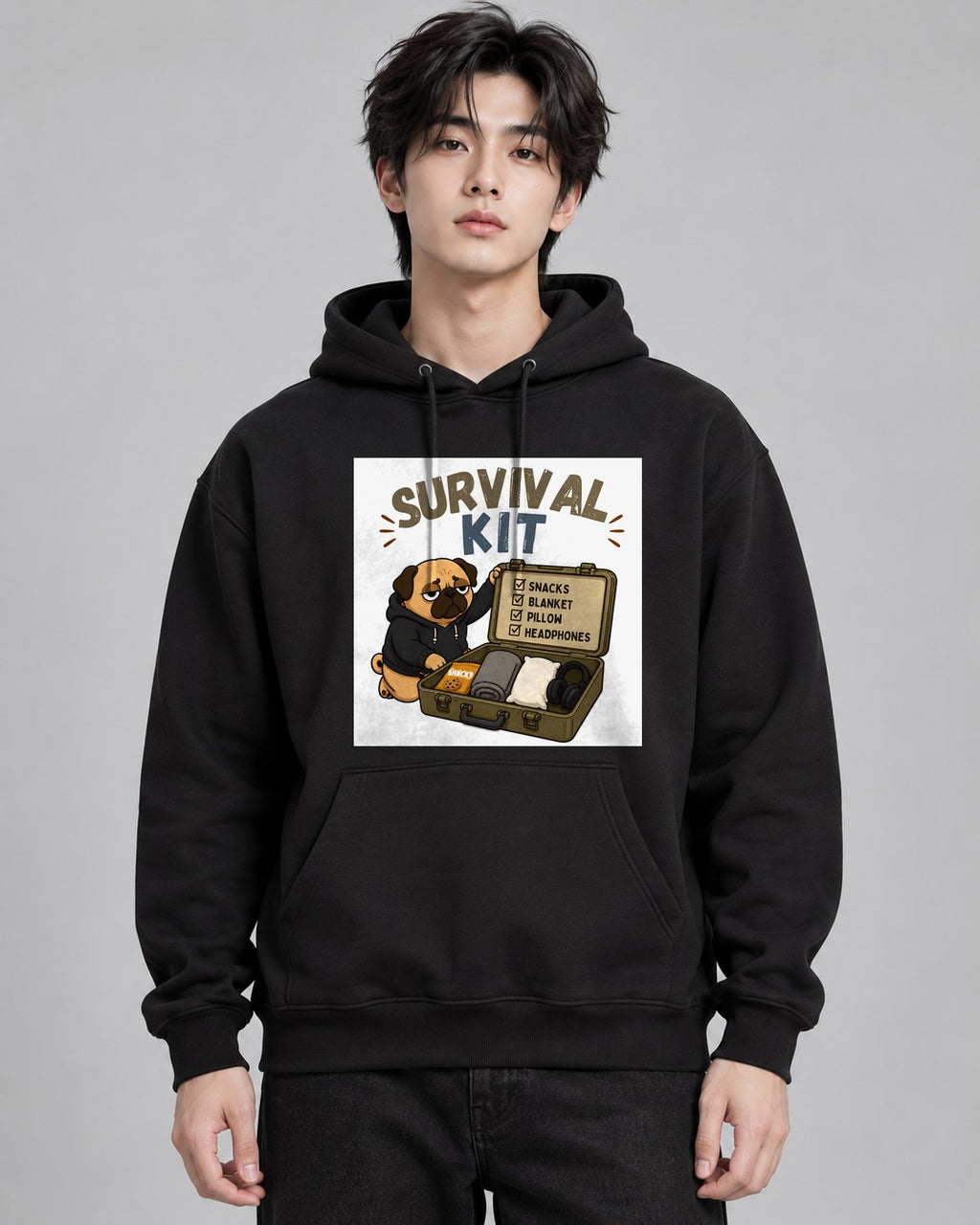 Survival Kit Introvert Lazy Pug Funn - Black