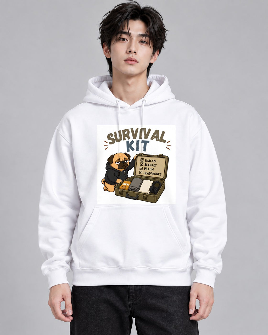 Survival Kit Introvert Lazy Pug Funn - White