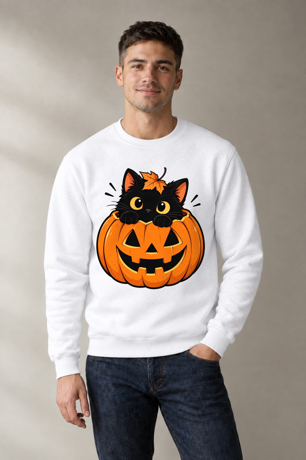 Black Cat Pumpkin - White
