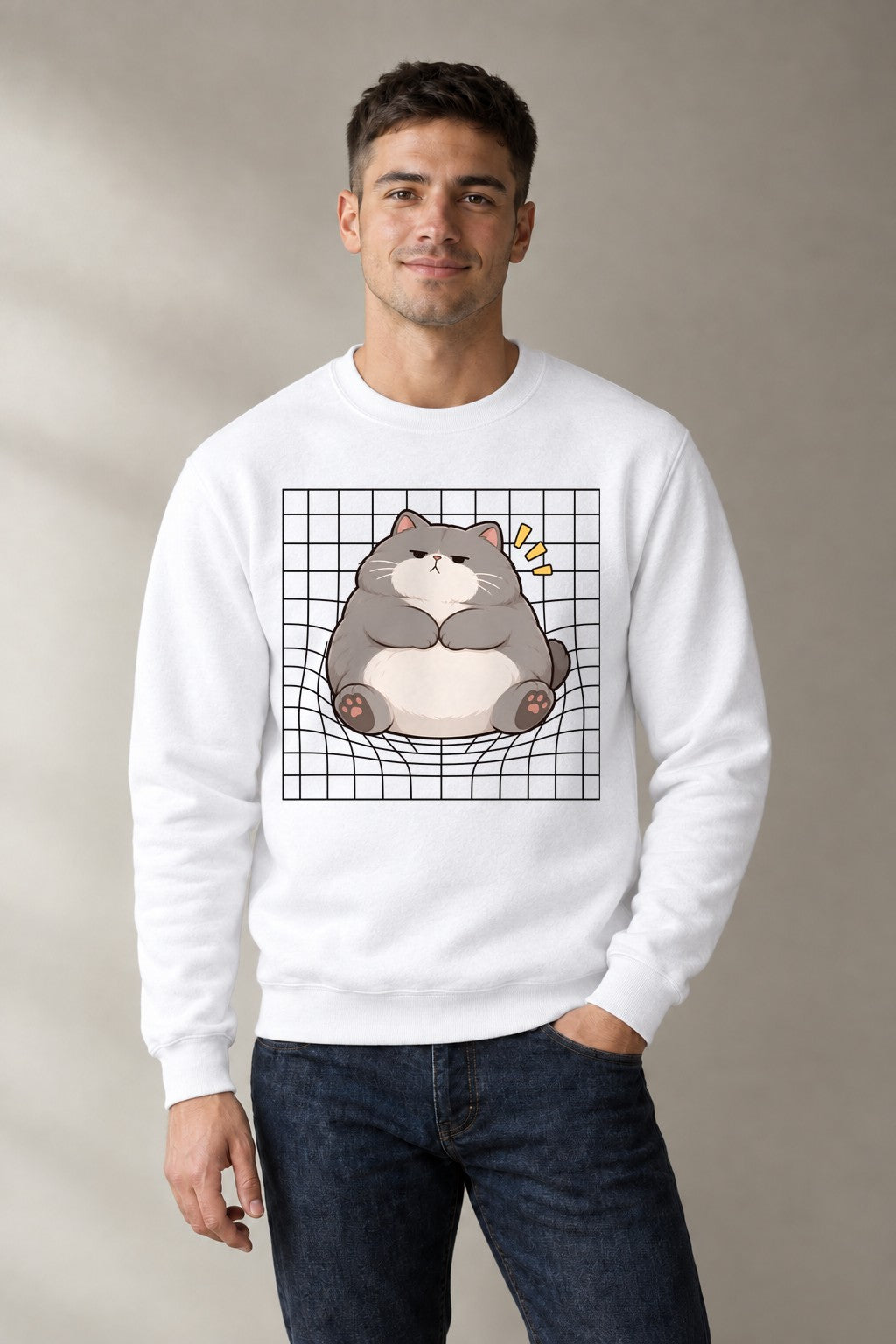 Grumpy Chonky Cat - White