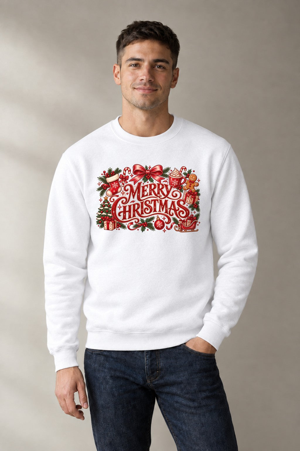 Merry Christmas Typography - White