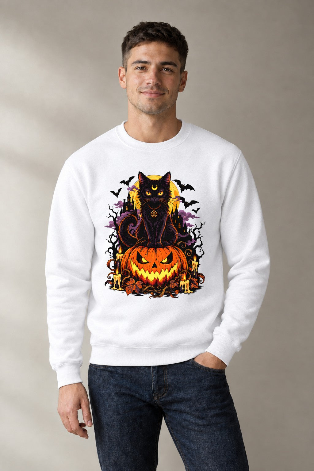 Moonlit Black Cat - White