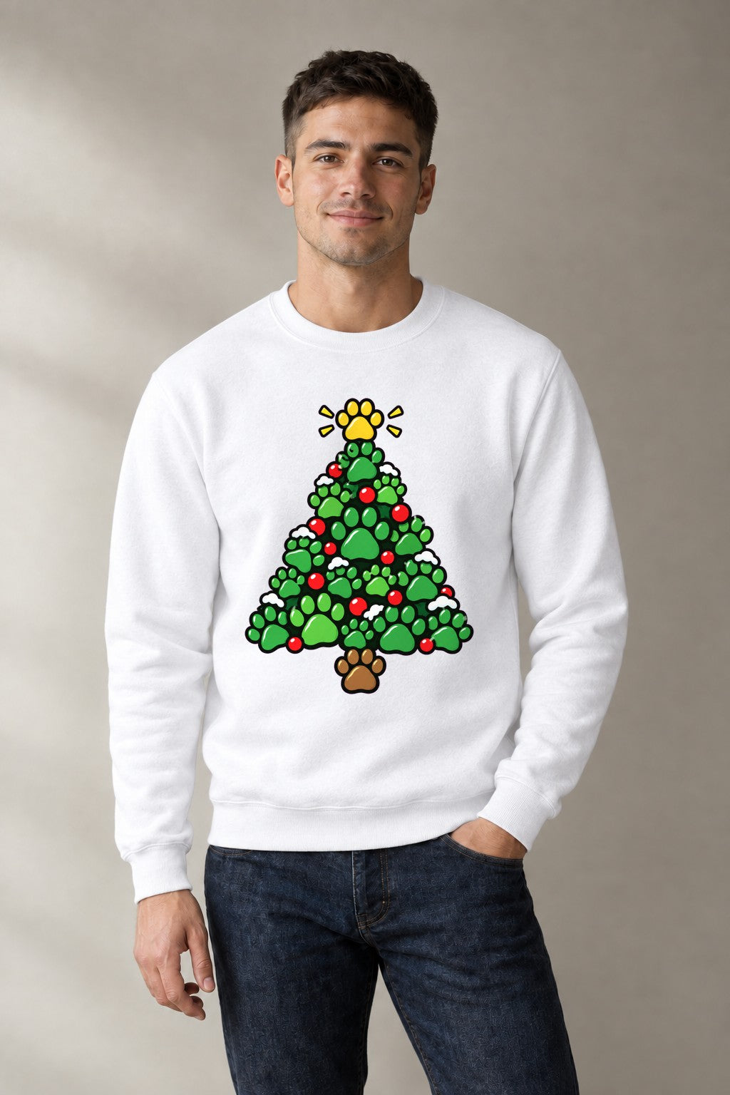 Paw Print Christmas Tree - White