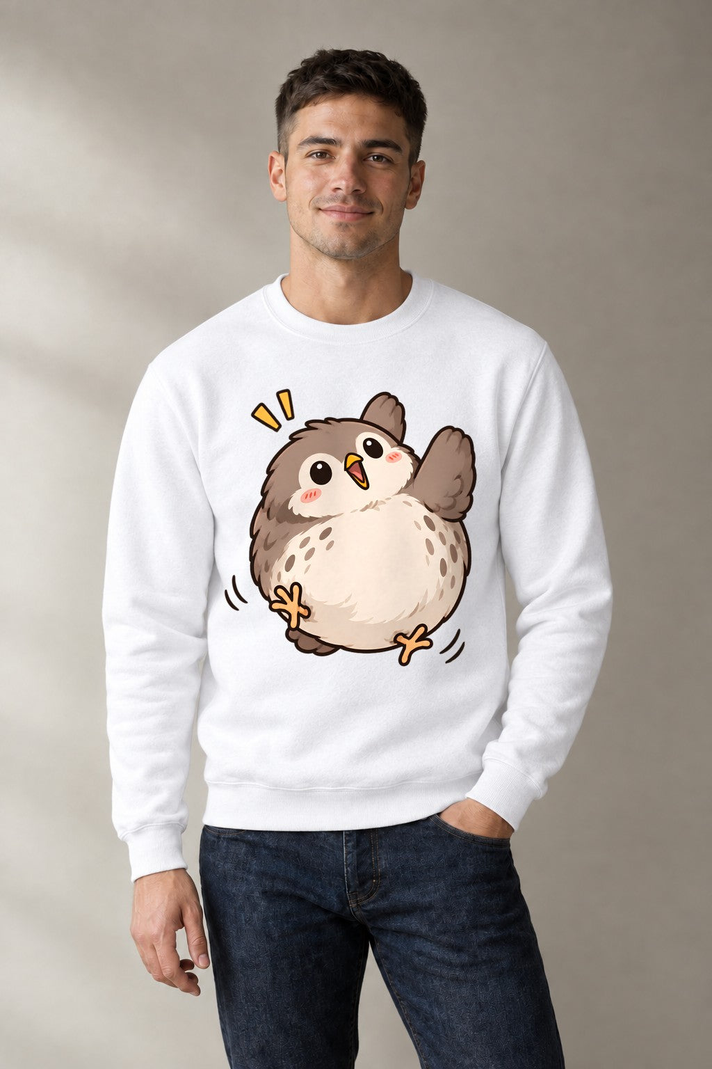 Round Fluffy Owl - White