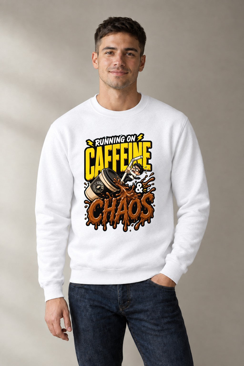 Running On Caffeine And Chaos - White