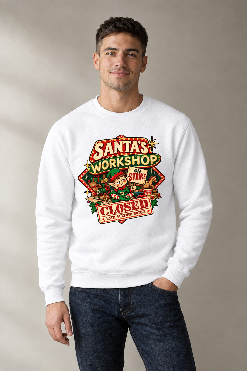 Santa's Workshop On Strike - White
