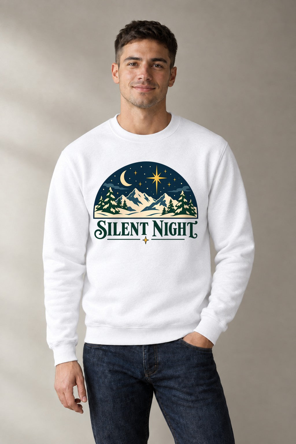 Silent Night Winter Scene - White