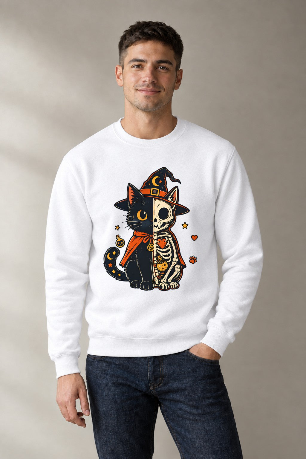Skeletal Witch Cat - White