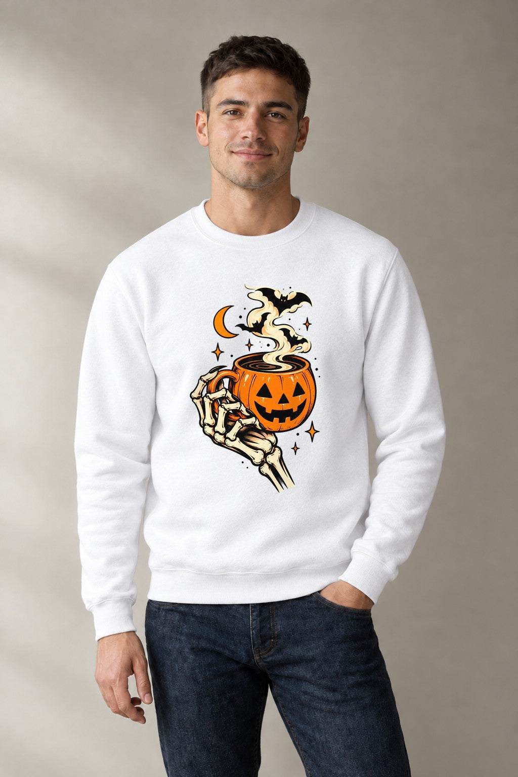 Skeleton Pumpkin Coffee - White