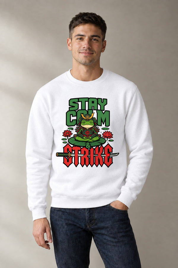 Stay Calm Strike Samurai Frog - White