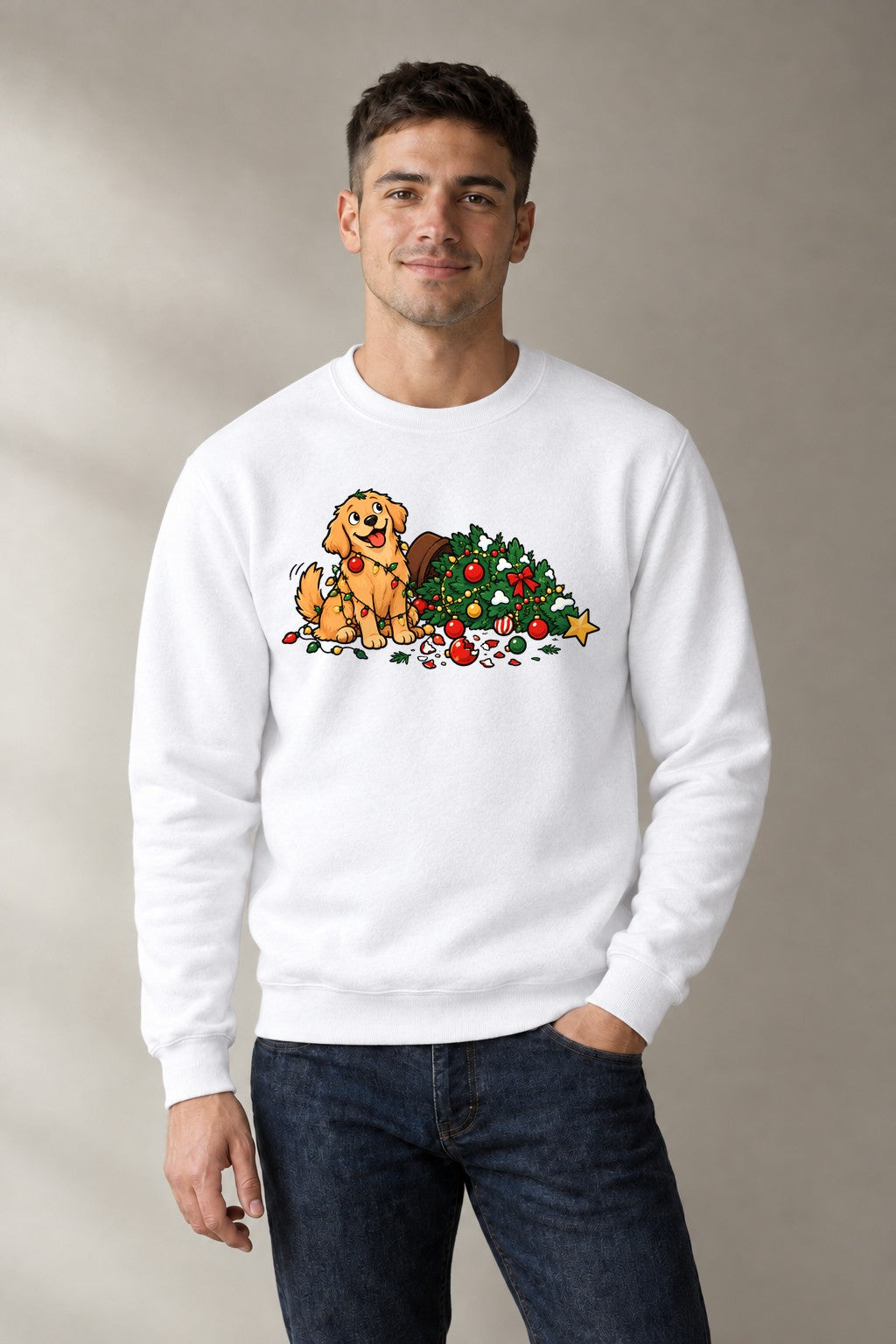 Tangled Christmas Dog - White