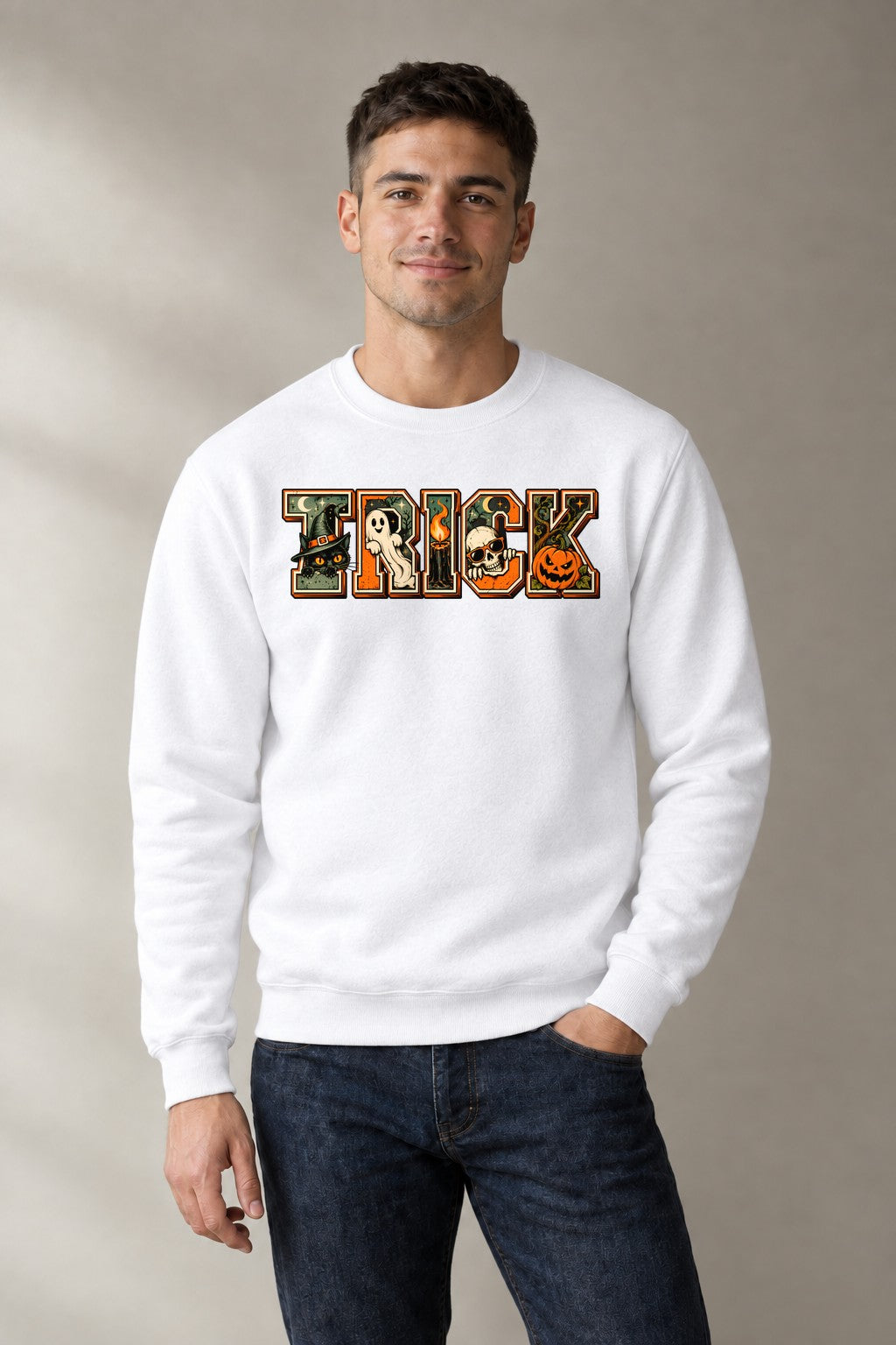 Trick Halloween Lettering - White