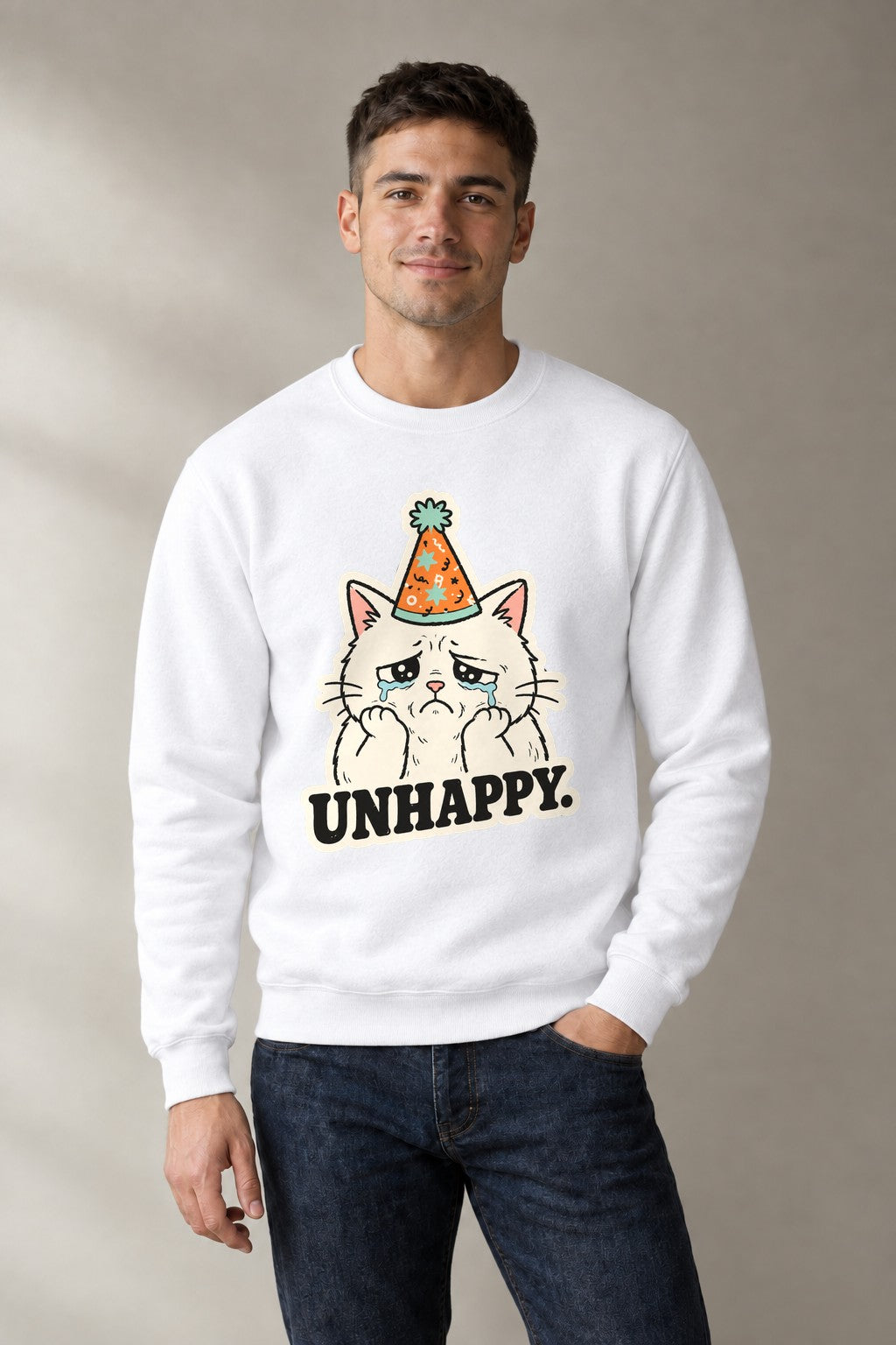 Unhappy Birthday Cat - White