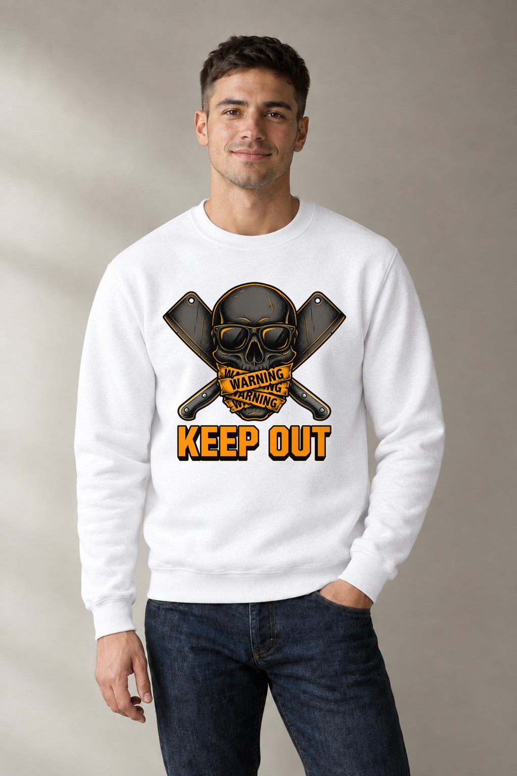 Warning Keep Out Skull - White