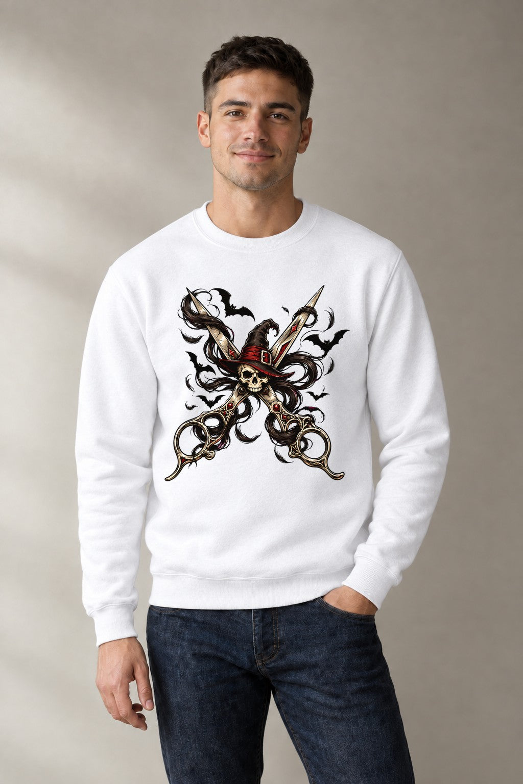 Witch Scissors Skull - White
