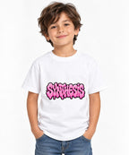 Synthesis Bubble Letters Graphic Tee - Pink Graffiti Style - White