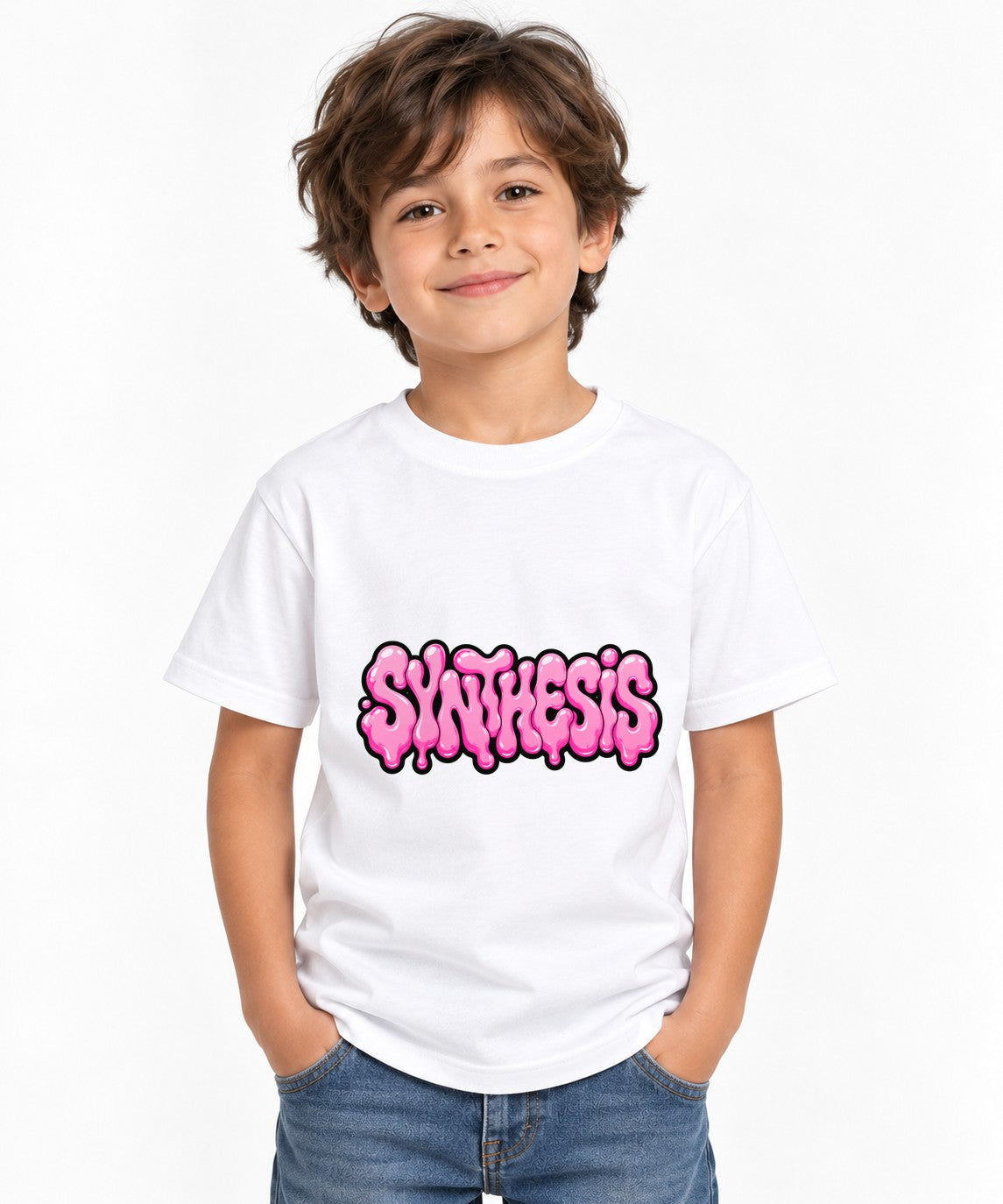 Synthesis Bubble Letters Graphic Tee - Pink Graffiti Style - White