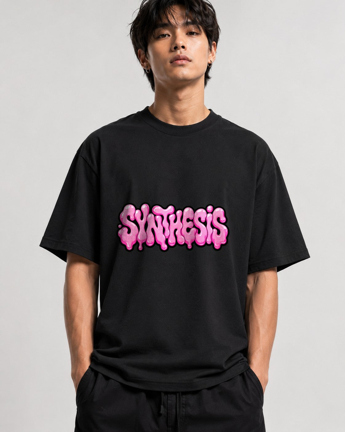 Synthesis Bubble Letters Graphic Tee - Pink Graffiti Style - Black