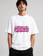 Synthesis Bubble Letters Graphic Tee - Pink Graffiti Style - White